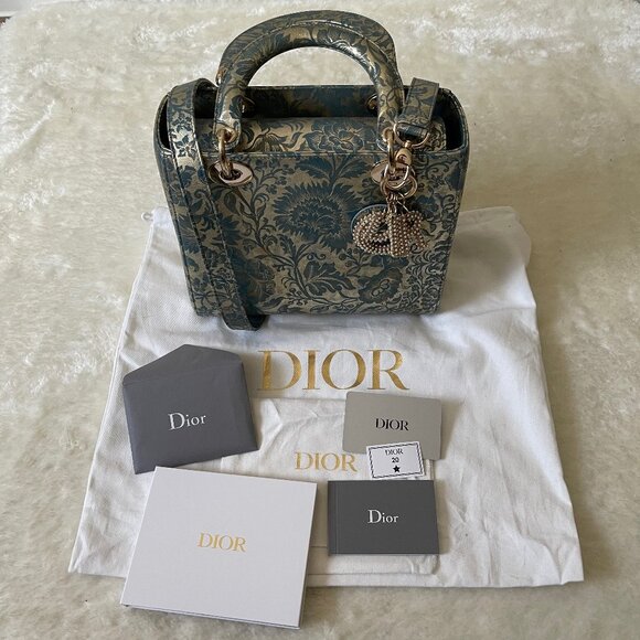 2022 Medium Lady Dior Blue/Green Blocart with Champagne Gold Hardware - Picture 16 of 16